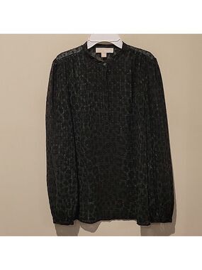 ❤️ MICHAEL MICHAEL KORS LEOPARD PRINT FRENCH DOT SHEER HALF BUTTON BLOUSE/TOP, S